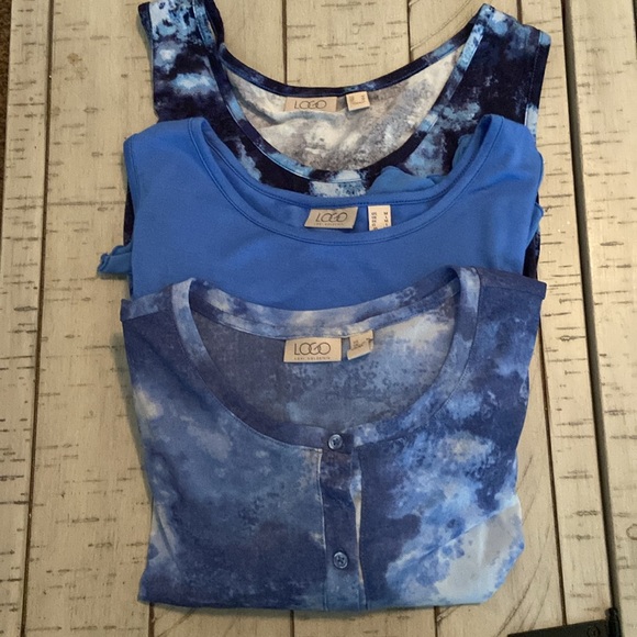 LOGO by Lori Goldstein TIe Dye 3 Piece Set 2 Tanks & Cardigan Twilight Blue M - Picture 10 of 16